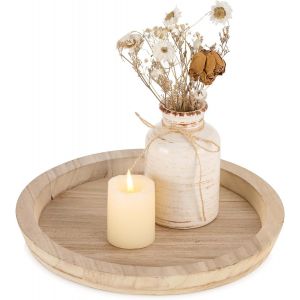 Checarzhn--No1-Plateaux De Service Ronds En Bois - Plateau De Table Décoratif En Bois Rustique Pour Bougies Piliers, Salle À Manger, Table Basse, Centre De Table, Accessoires De Cuisine, Décoration - Neuf