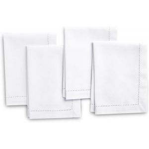 Eryi-Serviettes En Tissu Lot De 4 | Pur Coton Avec Ourlet Jour Échelle | Blanc | Taille Carrée 43x43 Cm | Serviettes De Table - Lavables En Machine Et Réutilisables - Neuf