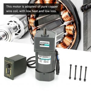 Moteur reducteur a engrenages CA 220 V 120 W, vitesse reglable, sens horaire/antihoraire, avec regulateur de vitesse (60 000 tr/min) - Neuf