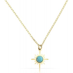 Kal-Collier Pour Femme Dor&eacute; Avec Pendentif Boussole Et Pierre Turquoise En Acier Inoxydable Chirurgical 40 + 5 Cm Cadeaux Pour Femmes Hypoallerg&eacute;nique Bijoux Imperm&eacute;ables Pour Femme - Neuf