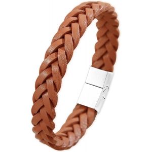 Eryi-Bracelet Cuir Homme Et Acier Inoxydable, Bracelets Style Tressé Pour Homme, Bijoux Cadeau Hommes Papa Papy, Bracelet Noir Marron Cuir Pour Hommes - Neuf