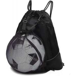 Sac &Agrave; Dos De Basket-Ball Noir &Agrave; Cordon Pour Gar&ccedil;ons Et Filles, Sac De Volley-Ball De Football Pliable, Sac De Sport Avec Poche Filet &Agrave; Balle Amovible Pour Le Baseball De Gym - Neuf