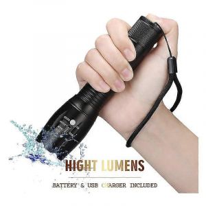 Promotion Hivernale,Lampe De Poche Tactique Rechargeable Military Lumens Led Flashlight Usb C - 3 Modes Plus Flash - Ipx6 &Eacute;tanche - 18650 Batterie - Pour Le Camping - Neuf