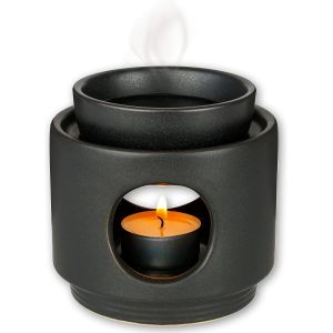 Jgd-&reg; Bruleur Bougie En Ceramique | Br&ucirc;leurs &Agrave; Huile Essentielle | Porte Bougie C&eacute;ramique Diffuseur | Br&ucirc;leur De Fonte De Cire | Noir Mat - Neuf