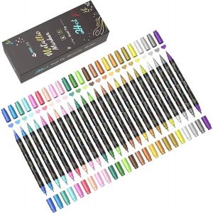 Marqueurs M&eacute;talliques Stylos 24 Couleur Marqueur M&eacute;tallique Pens Double Pointe Pour Album Photo Scrapbooking Bricolage Carte Artisanat,Moyen &pointe Du Pinceau - Neuf