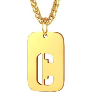 Kal-Collier Plaque Initiale En Acier Inoxydable Pour Homme, Cha&icirc;ne Pendentif Dog Tag Avec L'alphabet Creux - Neuf