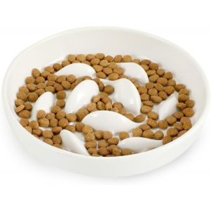 Kalanka-Gamelle Anti Glouton Chat C&eacute;ramique Anti Vomissement, Bol Plat Pour Chat Manger Lentement (Blanc, Baleine) - Neuf