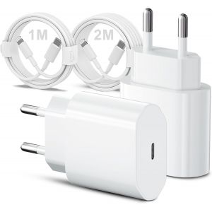 Thef-Chargeur Iphone, 2-Pack 20w Chargeur Rapide Iphone Et 2m/1m Câble Pour Iphone 14/14 Plus/14 Pro/14 Pro Max/13/12/ 11/ X/8/7/ Pad, Usb C Chargeur Iphone Rapide(Blanc Gris) - Neuf