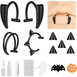 Kal-Anneau Dents Vampire Acier Inoxydable, Bijoux Manchette Lèvre Non Perçants Halloween, Bijoux Monroe Réglables Helix Cartilage Boucle D'oreille Pour Femmes Hommes - Neuf