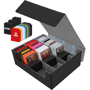 Chenquansarl-Bo&icirc;te De Rangement Pour Cartes &Agrave; Collectionner, Bo&icirc;te &Agrave; Cartes Pour Plus De 1800 Cartes, 3 Rang&eacute;es Bo&icirc;te &Agrave; Cartes Magn&eacute;tique, Pour Cartes Ptgg Tcg Mtg Sportive (Noir Gris) - Neuf