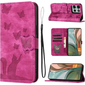 KAL-Housse Protection Pour Motorola Moto G75 5G 6.78 Pouces Mat&eacute;riau En Cuir Pu Coque Moto G75 Avec Fentes Pour Cartes Housse Moto G75 Rose - Neuf