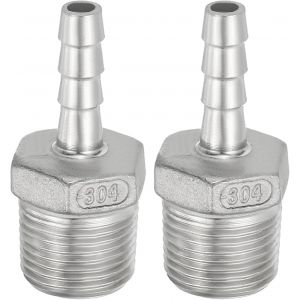 Kalanka-Raccord De Tuyau &Agrave; Barbe En Acier Inoxydable 304, Lot De 2 Raccords De Tuyau &Agrave; Barbe De 1/4"" X Filetage Npt De 3/8"" Adaptateur De Connecteur De Tuyau Rapide Pour Raccordement D'air - Neuf