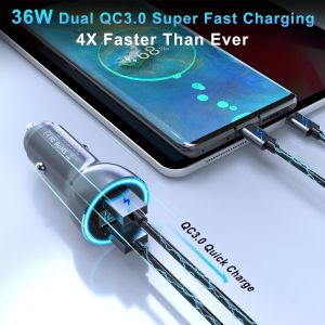 Chargeur De Voiture Double Qc3.0,Chargeur Rapide De T&eacute;l&eacute;phone 36 W [Tout M&eacute;tal],12 V/24 V Chargeur Rapide Allume-Cigare Usb Affichage De La Tension Pour Iphone,Iphone,Ipad,Galaxy New - Neuf
