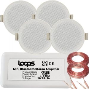 VornixorSarlshop-Kit de Musique de Plafond Bluetooth - Mini amplificateur & 4 Haut-parleurs de Plafond Bas Profil - Syst&egrave;me Audio de Fond st&eacute;r&eacute;o HiFi sans Fil - Caf&eacute;, Restaurant, Home Cin&eacute;ma, Pub, Sh - Neuf