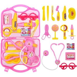 ERYI-Malette Docteur Enfant, 15Pcs Étui De Transport Docteur Accessoires Avec Stéthoscope, Thermomètre, Jouets De Jeu De Rôle De Docteur Cadeau De Jeu De Fête Pour Garçons Filles 3 Ans (Rose 2) - Neuf