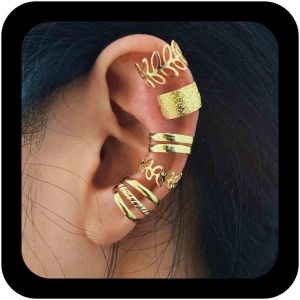 Kal-Boucles D'oreilles Manchette Feuille Bohème Boucles D'oreilles Manchette Feuille Creuse Boucles D'oreilles Manchette Cartilage Feuille D'or Boucles D'oreilles Créoles Ouvertes Personnalisées - Neuf
