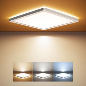 Plafonnier Led 24w, Plat Blanc Chaud Neutre Froid 3000k/4000k/5000k, Panneau De 2400lm Avec Rétroéclairage Pour Chambre À Coucher, Salon, Cuisine, Couloir, Salle De Bain, Ultra-Mince De 30cm - Neuf
