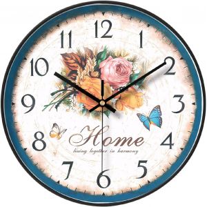 Horloge murale florale de 30,5 cm - Style de jardin rustique - Horloge murale r&eacute;tro - Silencieuse - Salon Chambre &agrave; coucher - Bureau - D&eacute;coration d'int&eacute;rieur - Neuf