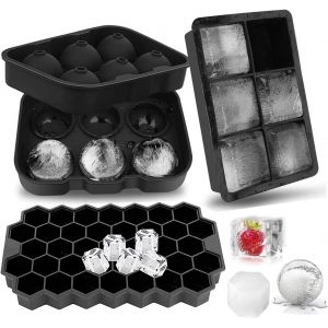 Kalanka-Set De 3 Bac Glacon Silicone, Moules &Agrave; Gla&ccedil;ons Bacs &Agrave; D&eacute;moulage Facile Gla&ccedil;ons Avec Couvercle Ice Cube Tray Pour Whisky, Cocktail, Boissons, Bi&egrave;re, Gla&ccedil;ons Aux Fruits Diy - Neuf