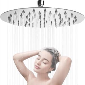 Pommeau de douche à effet pluie-En acier inoxydable-20,3 cm-Autonettoyant-Économie d'eau-Pommeau de douche encastré-Rond réglable à 360°-Chromé - Neuf