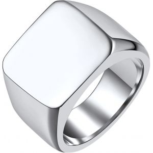 Trahoo-Chevaliere Homme Acier Inoxydable Bague Ado Garcon Gros Graver Lettre Initiale Anneau Plat Personnalise Punk Massif Taille 52/54/57/59/62/64/67/69/72 - Neuf
