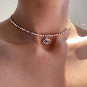 Kales-Collier Mauvais Oeil En Cz Ras Du Cou En Strass-Pendentif Cristal Avec Chaîne Tennis-Bijoux Pour Femmes Filles Cadeaux - Neuf