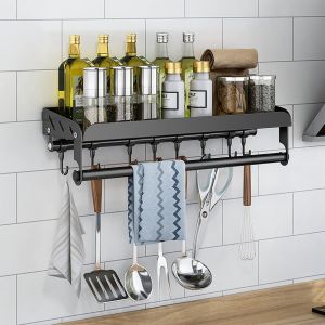 Étagère À Épices, Étagère Organisateur De Support À Etagere De Cuisine,40cm Étagère De Cuisine Murale Pour Épices, Montage Mural En Acier Inoxydable, Pour Salle De Bain Et Cuisine,[Kit6508145] - Neuf