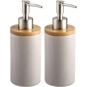 KAL-2Pcs Pousse Pousse Savon, Distributeur Savon Blanc Ceramique, 400Ml Distributeur De Savon Liquide, Distributeur Savon Blanc, Distributeur Savon Liquide Pour Salle De Bain, Cuisine (Gris) - Neuf
