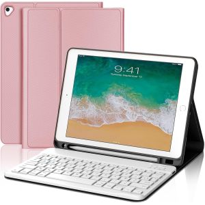 Coque Clavier Pour Ipad 6/5 Eme Generation/Pro 9.7/Air 2/Air 1 9.7"", Étui Keyboard Azerty Français Layout Sans Fil Bluetooth Amovible Avec Porte Crayon Pour Ipad 9.7 2018, Rose - Neuf