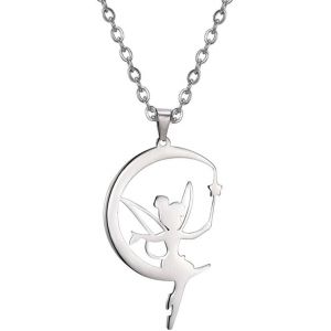 Moon Wendy Princess Diy Bell Pendant Necklace Delicacy Fairy Pixie Angel Holding Magic Wand Choker Magic Trend Dancer Ballet Jewelry Fairy Tale Story Quote Girl - Neuf