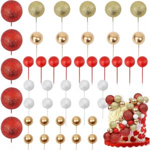 SJZG-Lot De 45 D&eacute;corations De G&acirc;teau En Forme De Boule U2013 D&eacute;corations De G&acirc;teaux &Agrave; Faire Soi-M&ecirc;me U2013 Mini Ballon Pour F&ecirc;te D'Anniversaire, F&ecirc;te Pr&eacute;natale, Mariage U2013 Or Rouge - Neuf