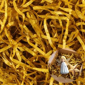 Trahoo-Papier D&eacute;chiquet&eacute; 200g Herbe De Paques, Rafia Vert Paques, Papier Raphia Pour Remplissage De Panier, Raphia Papier Dechiquete Pour Panier De P&acirc;ques (Paillettes Dor&eacute;es, 200g) - Neuf