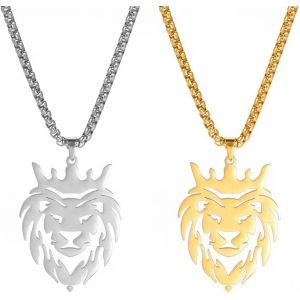Kal-Collier Pendentif T&ecirc;te De Lion Collier &Agrave; Breloques De Lion Collier T&ecirc;te De Lion En Acier Inoxydable Vintage Pour Hommes Collier D&eacute;claration De Lion Collier Pendentif Creux Animal Collier Tour De - Neuf