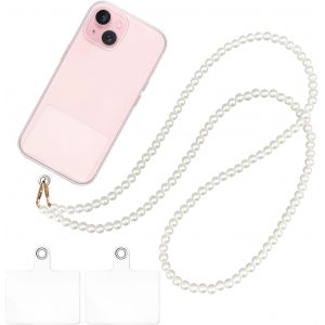TIANYI-Cordon Telephone Portable Bijoux avec 2 Patchs Universels, Dragonne Telephone Portable en Perles, Laniere Telephone Portable pour Tous les Smartphones, Tels que Iphone Samsung - Neuf