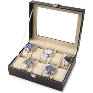Kal-Boîte À Montres,Rangement Pour Montres En Cuir Pu Avec Coussins Pour Montres,Présentoir À Montres Avec Coussins Détachables,Présentoir Coffret Boîte À Montre Coffret À Montres (10 Fentes) - Neuf