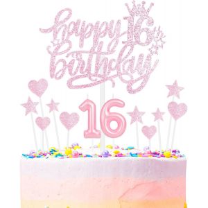 Ensemble De Bougies Pour Gâteau D'anniversaire Happy 16th,Bougies Numéro 16 Pour Gâteau,Bougies De Fête D'anniversaire,Bougies De Gâteau D'anniversaire Rose Clair,Décorations De Cupcakes - Neuf