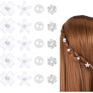 Kal-Lot De 20 Mini Pinces À Cheveux En Forme De Fleurs Blanches Avec Perle, Mini Épingles À Cheveux En Métal Et Strass Pour Femmes Et Filles - Neuf