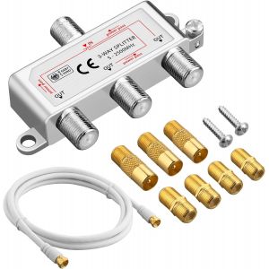 3-Voies Répartiteur Satellite MoCA 5-2500MHz TV CATV Large Bande Séparateur avec 1,5m F Bouchon Câble Coaxial pour Sky Box Telewest Eurovox Starview Dreambox - Neuf