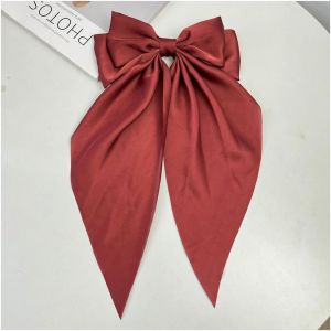 Kal-Barrettes À Cheveux Avec Grand Noeud En Satin Soyeux - Long Ruban Uni - Barrette À Cheveux Française - Accessoires De Cheveux Pour Fête Femmes Filles - Cadeau De Mariage - Rouge Brique - Neuf