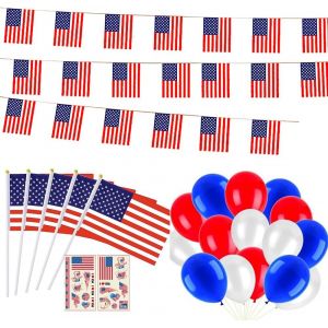 NouvelHorizonstore-Drapeau Am&iquest;&iquest;ricain - 10 Mini Drapeau USA Avec Baton 10m Banniere Etats Unis Bunting 30 Balloons 2 Autocollants Sur le 4 juillet D&iquest;&iquest;coration Patriotique Anniversaire F&iquest;&ordm;te de l'Ind&iquest;&iquest;pen - Neuf