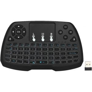 2,4 GHz Mini Clavier sans Fil, Souris Pav&eacute; Tactile Mini Portable R&eacute;tro&eacute;clairage 4 Couleurs 69 Touches, pour Android TV/Smart TV/PC/Notebook(sans Batterie) - Neuf