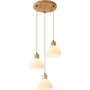 Subzonal-3 Lumi&egrave;res Lustre Salon,Bois Et Verre Blanc Suspension Luminaire E27 Cuisine Lampe Hauteur R&eacute;glable Vintage Luminaires Int&eacute;rieur Pour Chambre Deco - Neuf