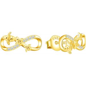 Kal-Boucles D'oreilles Femme Fille, Boucle D'oreille En Argent 925, Boucle D'oreille Abeille Mignon Et Symbole De L'infini, Zircon Incrusté, Boucle D'oreille Petite Abeille, Fantaisie - Neuf
