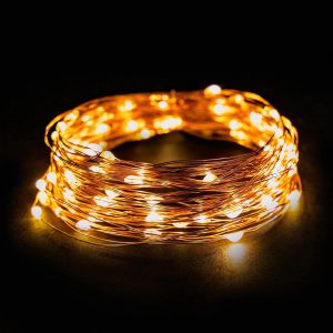 Kal-Guirlande Micro Led En Fil De Cuivre 8m, 80 Led, 230v, Fonction De Minuterie, Led Guirlande Lumineuse Exterieure Et Intérieur, Étanche Ip44, Deco Mariage, Noël, Fête Couleur Blanc Chaud - Neuf