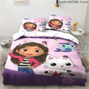 Parure De Lit Maison De Poupée Gabby's Kawaii, Ensemble De Lit Simple Double, Decoration D'intérieur Pour Filles Et Enfants, Ensemble De Housse De Couette Avec Chat Mignon De Dessin Anime - Neuf