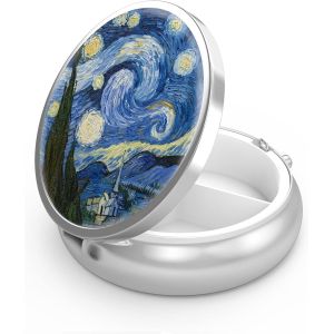 Boîte À Pilules À 3 Compartiments,Boîte À Pilules Portable Pour Poche Ou Sac À Main,Boîte À Pilules Décorative En Métal,Organisateur De Vitamines,Cadeau Unique (Van Gogh Starry Night) - Neuf