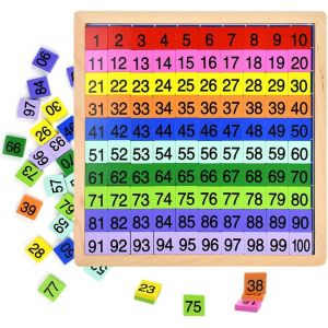 KAL-Montessori En Bois Tableau R&eacute;versible Avec Cubes Activit&eacute;s Math&eacute;matiques 1-100 Puzzle Encastrement &Eacute;ducatif Avec Sac De Rangement Pour B&eacute;b&eacute; Enfants Plus De 3 Ans(Version Couleur) - Neuf