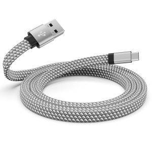 Câble USB C magnétique - 1,5 m - Câble USB A vers USB C - Câble de charge plat - Câble de charge rapide - Compatible avec Samsung - Pour appareil USB C - Pour pad - Argenté - Neuf