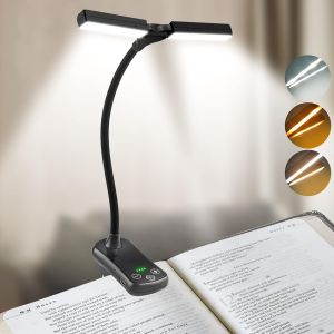 Lampe De Lecture Double Tête 14 Leds, Liseuse Lampe Clip Usb Rechargeable, Lumière Du Livre 360°Cou Flexible, 3 Couleur& Gradation Progressive,Portable Pour Lire Et Voyager - Neuf