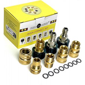 MEVRONISSHOP-Nettoyeur Haute Pression Accessoires, 8pcs Connecteur Rapide Tuyau &agrave; Haute Pression Kit,Connecte Canon Lance et Tuyau M&eacute;trique&iquest;Raccord M22-14mm&iquest;M22 3/8"" Connexion Rapide 3/4"" D&eacute;connexion - Neuf